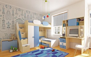 Детская комната Скай (Синий/Белый/корпус Клен) в Козульке - kozulka.mebel54.com | фото