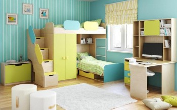 Детская комната Смайли (Желтый/Голубой/Зеленый/корпус Клен) в Козульке - kozulka.mebel54.com | фото