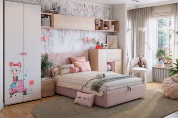 Комплект детской мебели Алина К2 Дуб мария/белый/нежно-розовый велюр в Козульке - kozulka.mebel54.com | фото