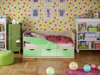 Кровать Бабочки 1,6м (Салатовый металлик) в Козульке - kozulka.mebel54.com | фото