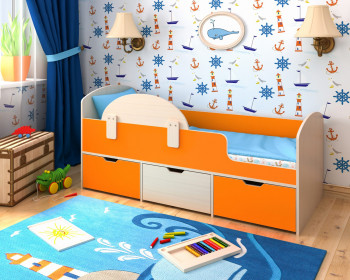Кровать Малыш-мини с бортиком Дуб молочный/Оранжевый в Козульке - kozulka.mebel54.com | фото