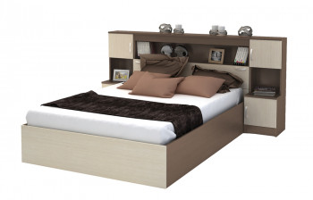Кровать с прикроватным блоком КР 552 Спальня Basya (шимо темный/шимо светлый) в Козульке - kozulka.mebel54.com | фото