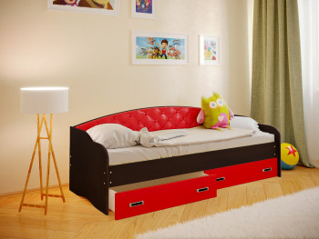Кровать Софа-7 с мягкой спинкой (800х1900) Венге/Красный в Козульке - kozulka.mebel54.com | фото