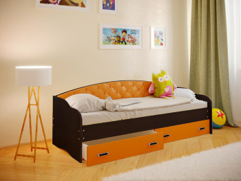 Кровать Софа-7 с мягкой спинкой (800х1900) Венге/Оранжевый в Козульке - kozulka.mebel54.com | фото