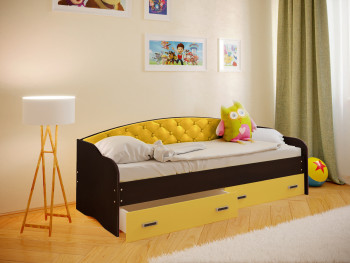 Кровать Софа-7 с мягкой спинкой (800х2000) Венге/Желтый в Козульке - kozulka.mebel54.com | фото