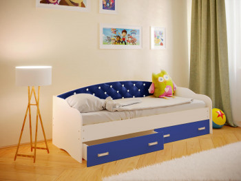 Кровать Софа-7 с мягкой спинкой со стразами (800х2000) Белый/Синий в Козульке - kozulka.mebel54.com | фото