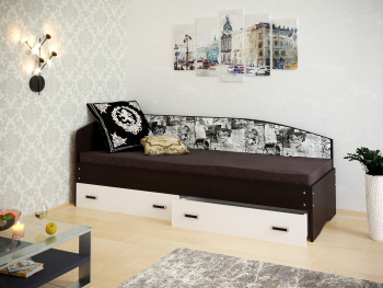 Кровать Софа-9 с мягкой спинкой с рисунком Милана (900х2000) Венге/Белый в Козульке - kozulka.mebel54.com | фото