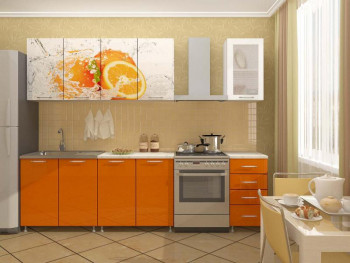 Кухонный гарнитур 1,6м Апельсин (Белый/Оранжевый металлик/Фотопечать апельсин) в Козульке - kozulka.mebel54.com | фото