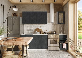 Кухонный гарнитур Нувель 1800мм белый/бетон черный в Козульке - kozulka.mebel54.com | фото