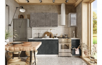 Кухонный гарнитур Нувель 1800мм белый/бетон коричневый/бетон черный в Козульке - kozulka.mebel54.com | фото