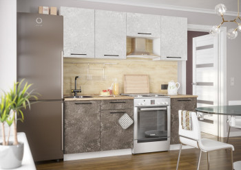 Кухонный гарнитур Нувель 2100мм белый/бетон коричневый в Козульке - kozulka.mebel54.com | фото
