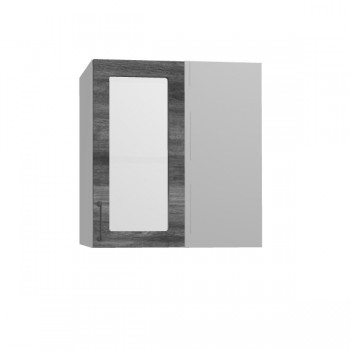 Лофт ПУС 650 шкаф верхний угловой со стеклом (Дуб бурый/корпус Серый) в Козульке - kozulka.mebel54.com | фото