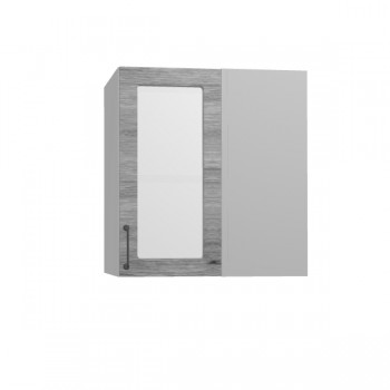 Лофт ПУС 650 шкаф верхний угловой со стеклом (Дуб майский/корпус Серый) в Козульке - kozulka.mebel54.com | фото