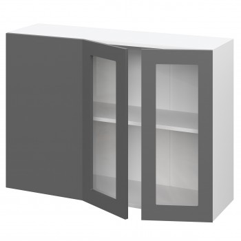 Норд ШВУПС 1000 Шкаф верхний угловой со стеклом (Софт черный/корпус Белый) в Козульке - kozulka.mebel54.com | фото