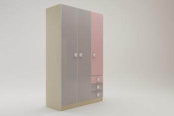 Шкаф 3-х створчатый с ящиками Грэйси (Розовый/Серый/корпус Клен) в Козульке - kozulka.mebel54.com | фото