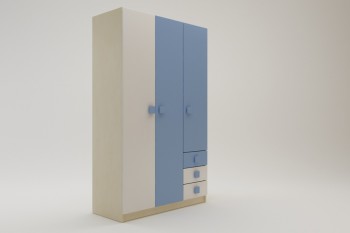 Шкаф 3-х створчатый с ящиками Скай (Синий/Белый/корпус Клен) в Козульке - kozulka.mebel54.com | фото