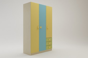 Шкаф 3-х створчатый с ящиками Смайли (Желтый/Голубой/Зеленый/корпус Клен) в Козульке - kozulka.mebel54.com | фото