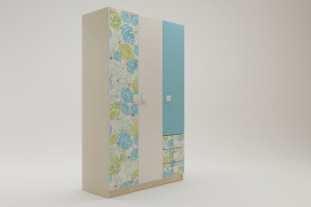 Шкаф 3-х створчатый с ящиками Твит (Белый/Зеленый/корпус Клен) в Козульке - kozulka.mebel54.com | фото