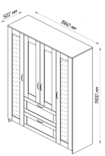 Шкаф четырехдверный Сириус с 1 зеркалом и 2 ящиками белый в Козульке - kozulka.mebel54.com | фото
