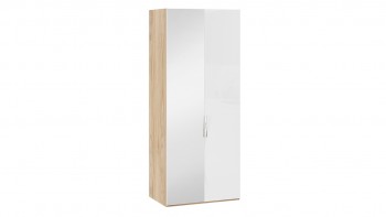 Шкаф для одежды с 1 глухой и 1 зеркальной дверями левый «Эмбер» Яблоня Беллуно/Белый глянец в Козульке - kozulka.mebel54.com | фото