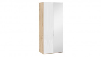 Шкаф для одежды с 1 глухой и 1 зеркальной дверями правый «Эмбер» Яблоня Беллуно/Белый глянец в Козульке - kozulka.mebel54.com | фото