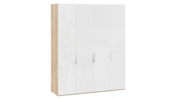 Шкаф для одежды с 4 глухими дверями «Эмбер» Яблоня Беллуно/Белый глянец в Козульке - kozulka.mebel54.com | фото