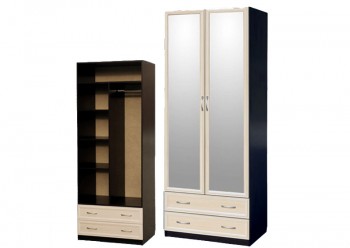 Шкаф для платья и белья 2-х дверный с профилем МДФ с 2 зеркалами Венге/Дуб выбеленный в Козульке - kozulka.mebel54.com | фото