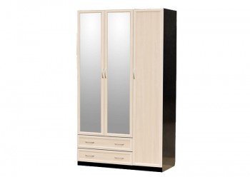 Шкаф для платья и белья 3-х дверный с профилем МДФ с 2 малыми зеркалами Венге/Дуб выбеленный в Козульке - kozulka.mebel54.com | фото
