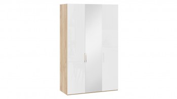 Шкаф комбинированный с 2 глухими и 1 зеркальной дверями правый «Эмбер» Яблоня Беллуно/Белый глянец в Козульке - kozulka.mebel54.com | фото
