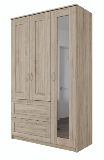 Шкаф трехдверный Сириус с зеркалом и 2 ящиками дуб сонома в Козульке - kozulka.mebel54.com | фото